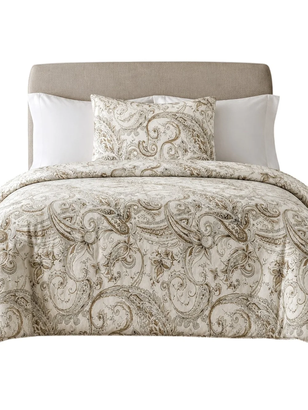 Pottery Barn Organic Cotton Paloma Paisley Duvet Cover + 1 Sham Ivory Beige Boho